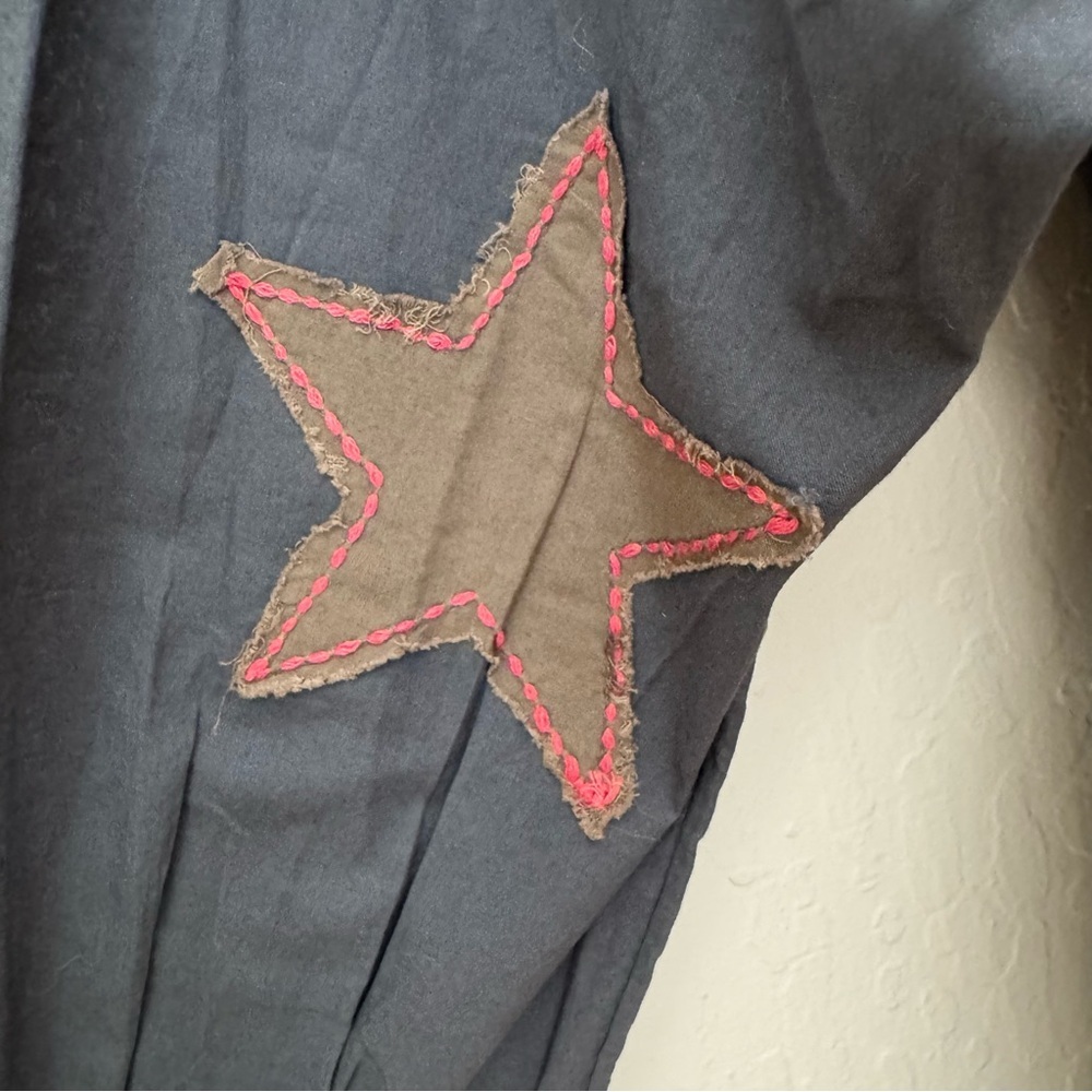NWT NATURAL LIFE Cotton Button Front Shirt Dress With Embroidered Star Patches M - Picture 8 of 15